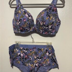 Cacique Women's Cotton Butterfly Floral Bra Set - Purple